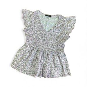 Lane Bryant lavender black and white Pelham smocked flutter sleeve blouse